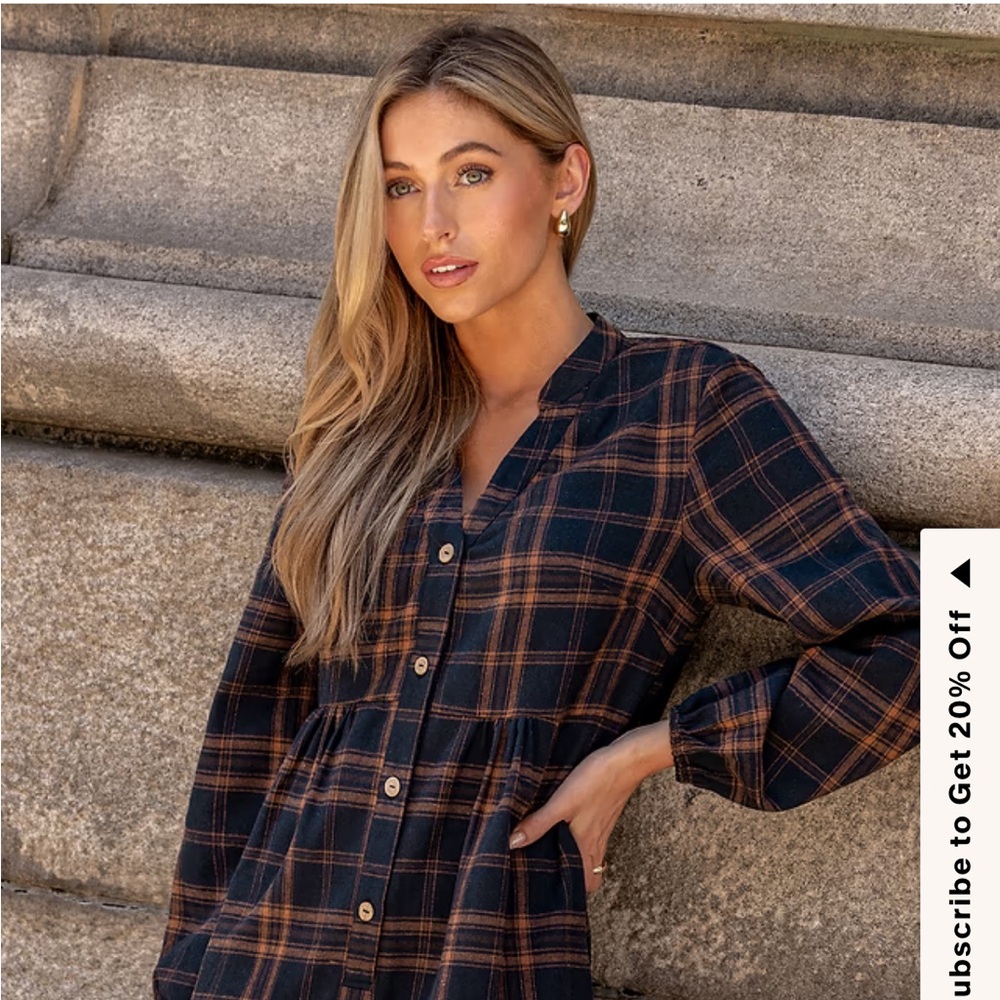 NWT Cupshe Plaid Long Sleeve Dress size Small - Picture 5 of 10